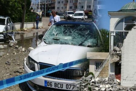 Katastrophe abgewendet!  Sturm stürzte das Minarett auf Fahrzeuge: 2 Verletzte